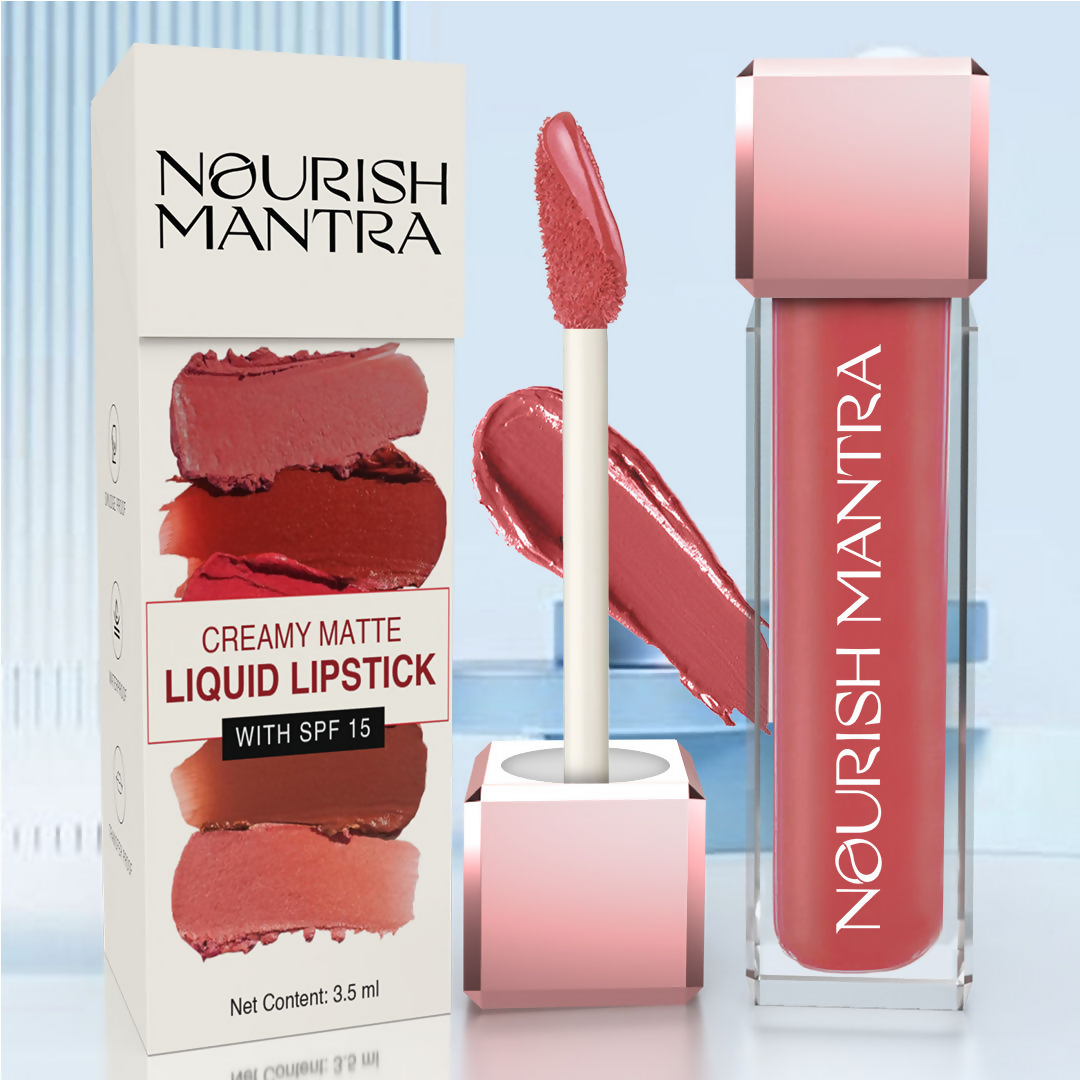 Nourish Mantra Liquid Lipstick Creamy Matte with SPF / Water Proof, Smudge Proof Shade- Spice And Shanti-
