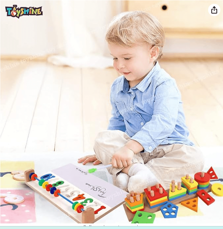 Kids Wooden Angle Geometric Blocks Stacker Shape Sorter Column Puzzle Stacking Set - 5 Columns - Drmedicart