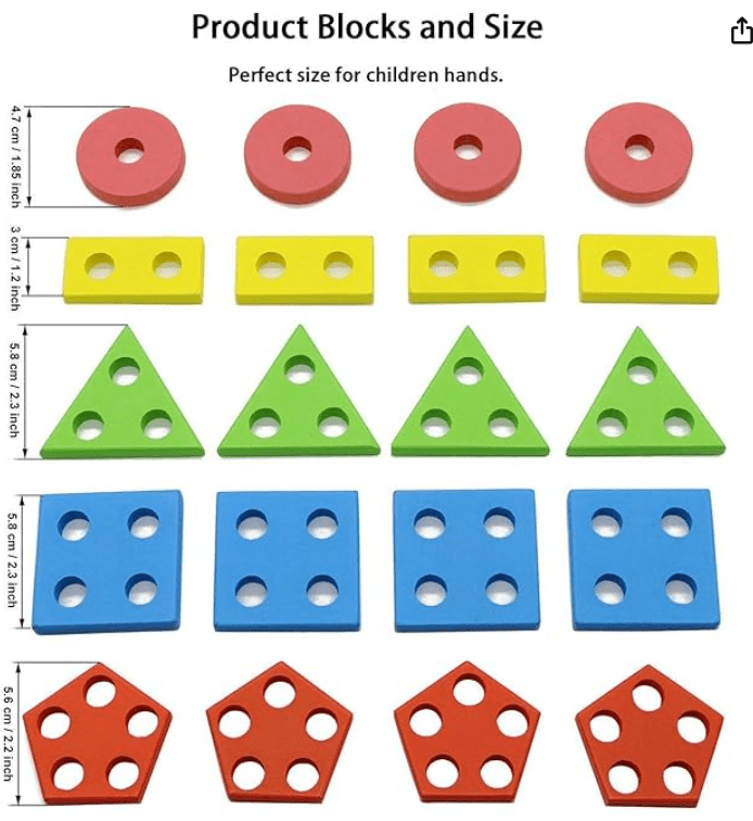 Kids Wooden Angle Geometric Blocks Stacker Shape Sorter Column Puzzle Stacking Set - 5 Columns - Drmedicart