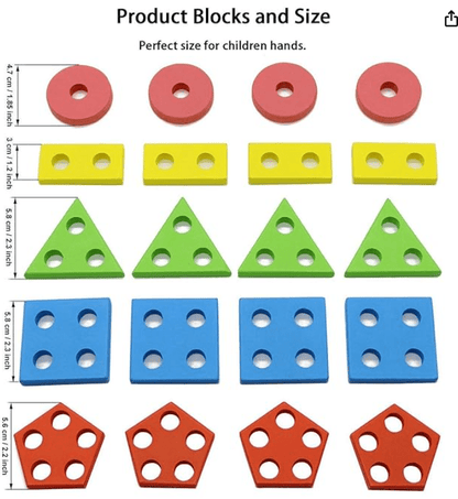Kids Wooden Angle Geometric Blocks Stacker Shape Sorter Column Puzzle Stacking Set - 5 Columns - Drmedicart