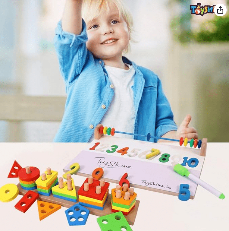 Kids Wooden Angle Geometric Blocks Stacker Shape Sorter Column Puzzle Stacking Set - 5 Columns - Drmedicart