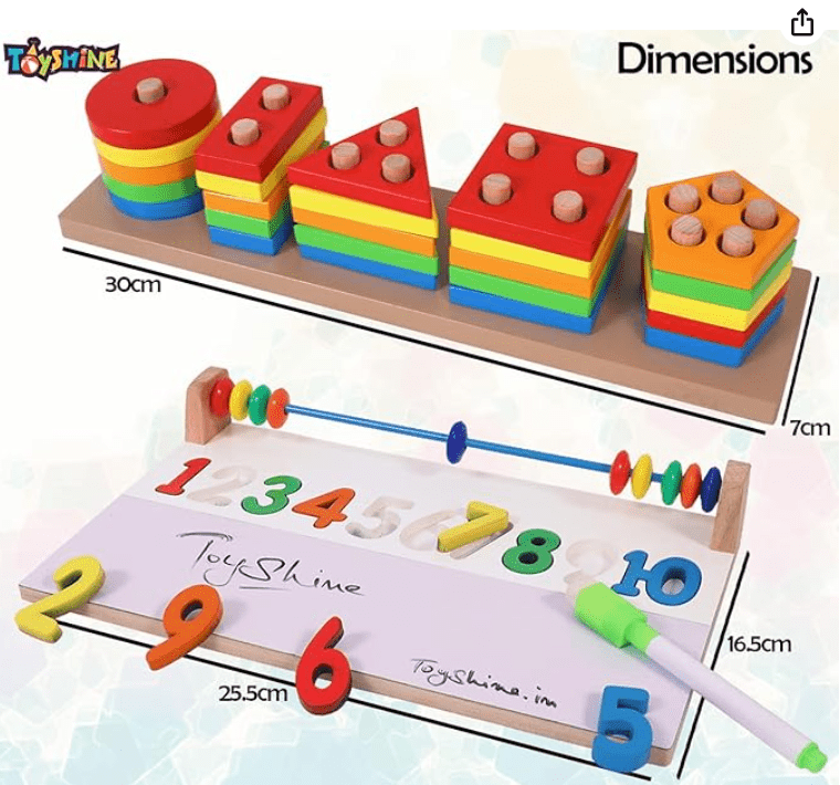 Kids Wooden Angle Geometric Blocks Stacker Shape Sorter Column Puzzle Stacking Set - 5 Columns - Drmedicart