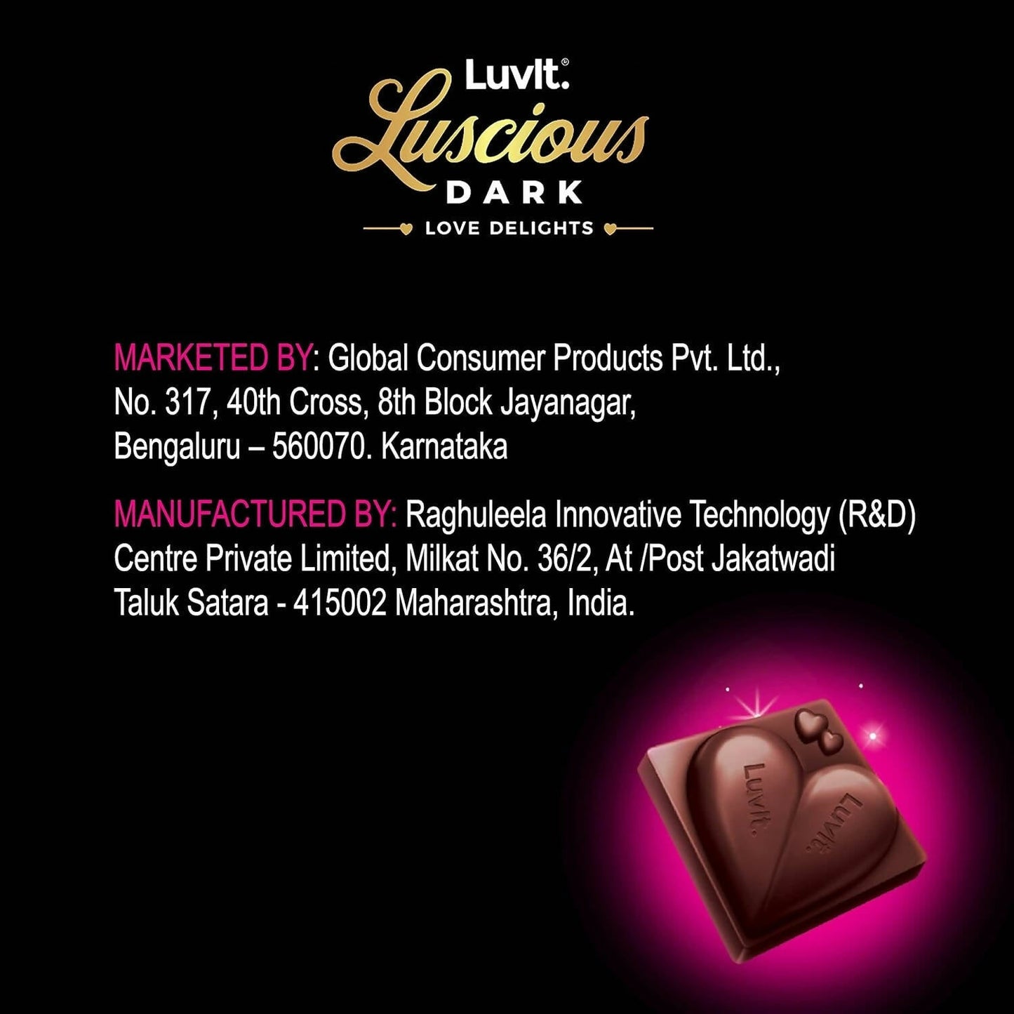 LuvIt Luscious Dark Love Delights - Heart Shaped Chocolate Bars