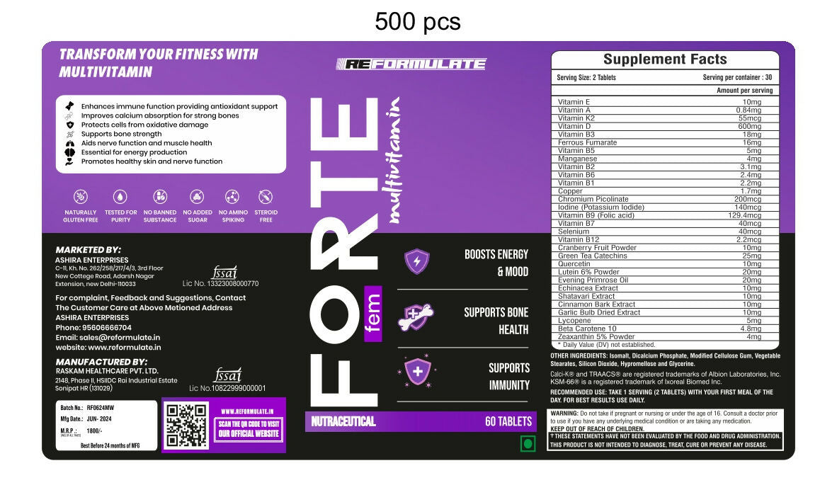 Reformulate Forte Fem Multivitamin I Boosts Energy & Mood I Supports Immunity Tablets