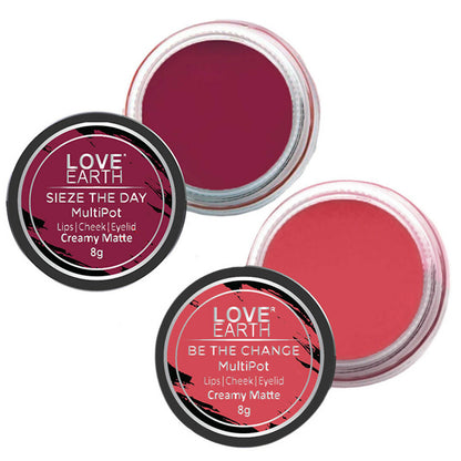 Love Earth Lip Tint & Cheek Tint Multipot Combo (Rose Pink & Raspberry Pink)