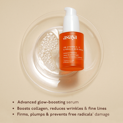 Asaya 15% Vitamin C + E Serum For Face With Ferulic Acid Brightening Serum & Skin Collagen Booster
