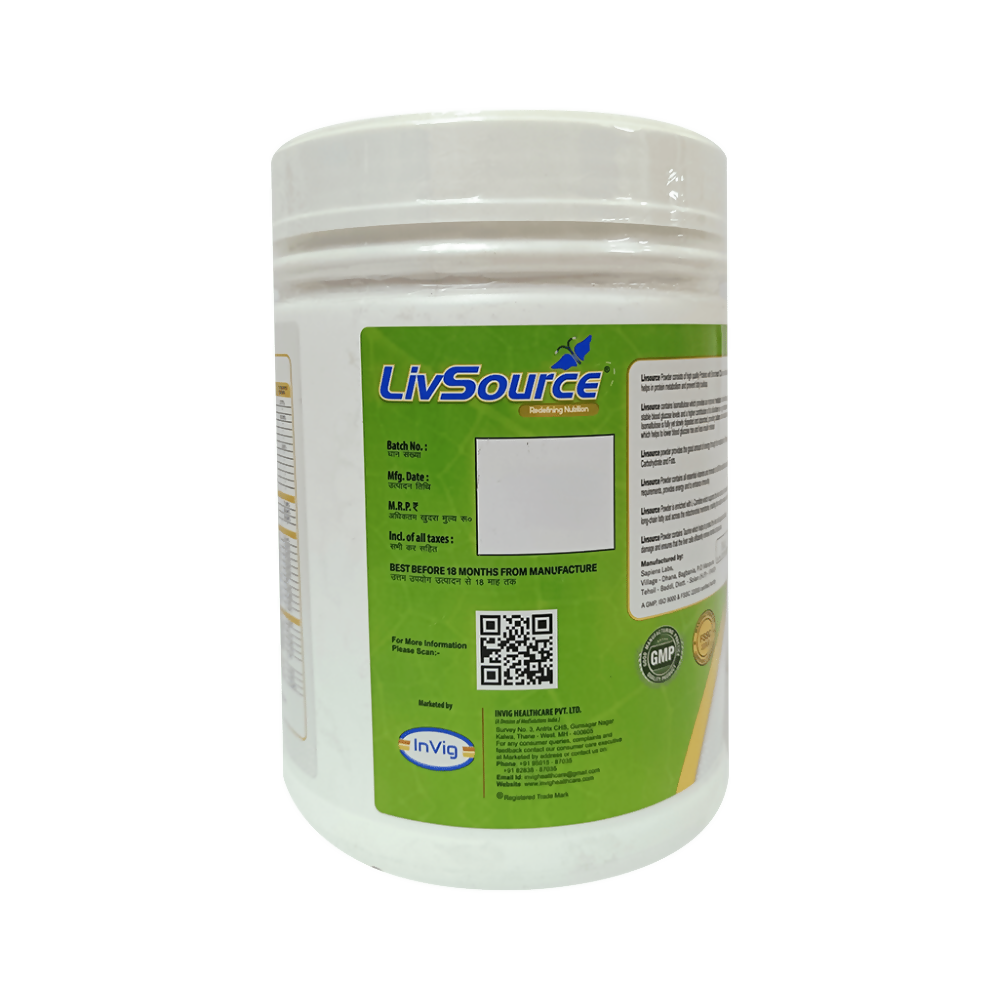 Invig LivSource Powder with Protein & BCAA for Muscle Growth, Sugar & Gluten Free - Flavour Vanilla