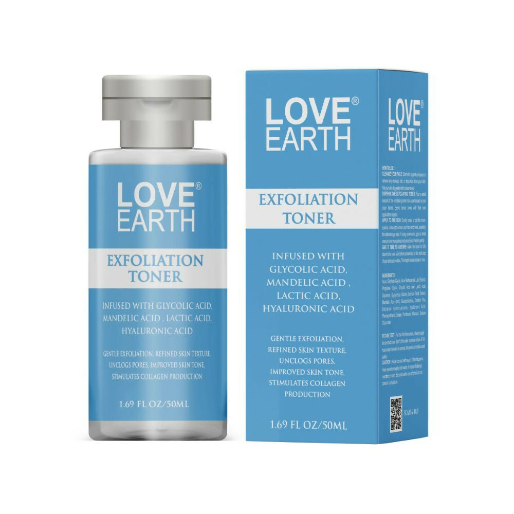 Love Earth Exfoliation Toner Infused With Glycolic Acid, Mandelic Acid, Lactic Acid, Hyaluronic Acid