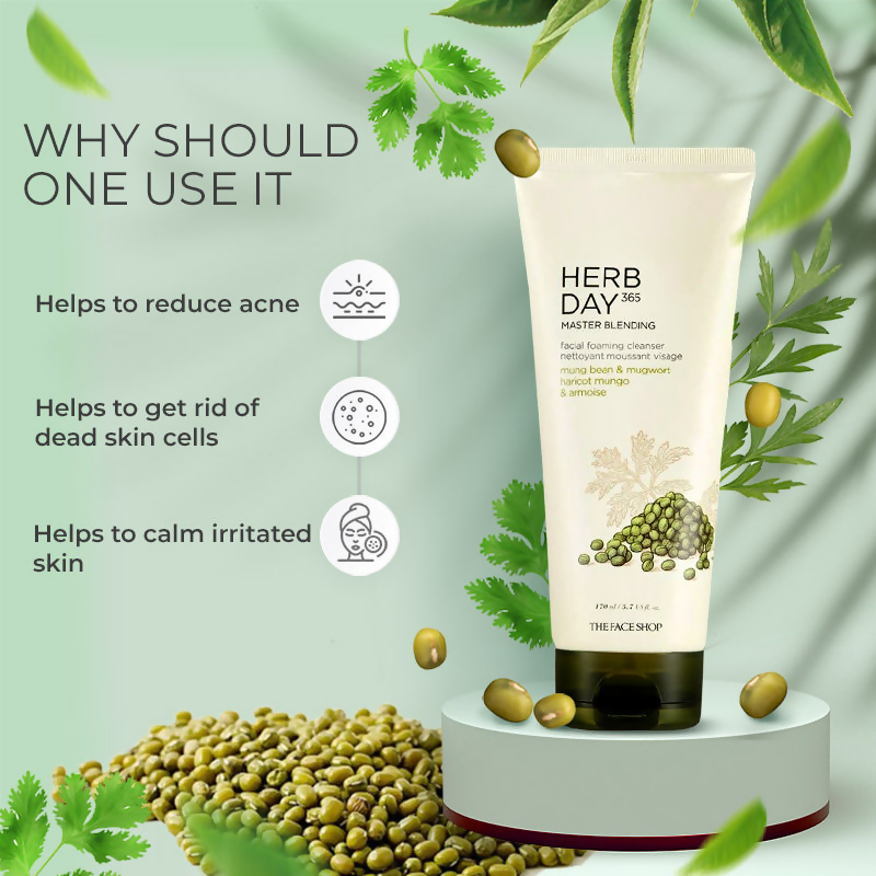 The Face Shop Herb Day 365 Master Blending Foaming Cleanser- Mungbean & Mugwort - Drmedicart