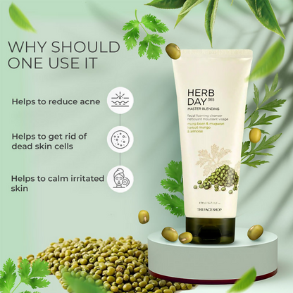 The Face Shop Herb Day 365 Master Blending Foaming Cleanser- Mungbean & Mugwort - Drmedicart