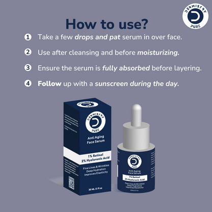 Dermistry 1% Retinol Hyaluronic Anti Aging Night Moisturizer Face Serum For Ageing Lines & Wrinkles