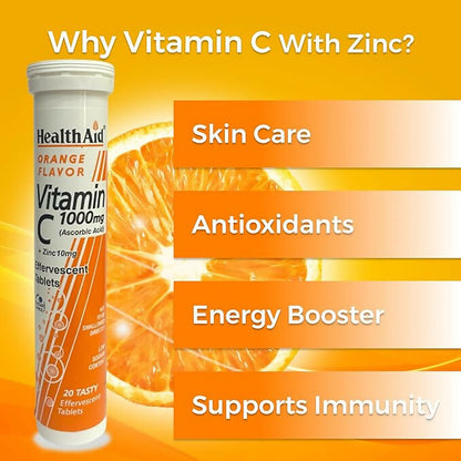 HealthAid Vitamin C 1000mg Orange Flavour with Zinc Effervescent Tablets