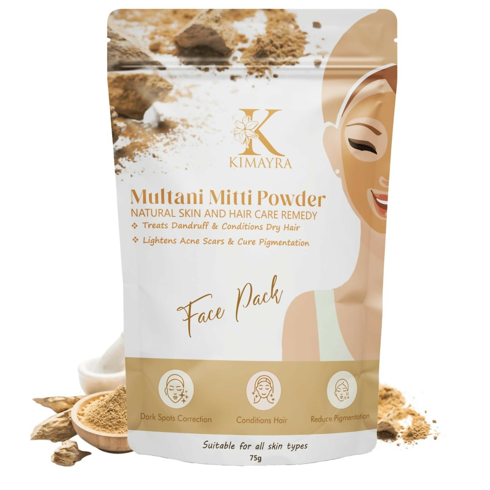 Kimayra Multani Mitti Natural Skin & Hair Care Pack - Reduce Pigmentation