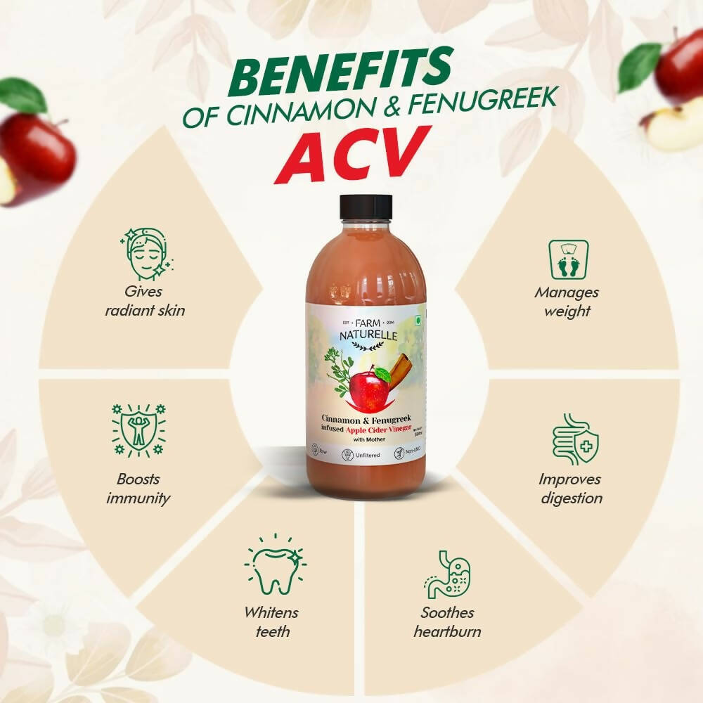 Farm Naturelle Organic Apple Cider Vinegar with Mother and Infused Cinnamon & Fenugreek