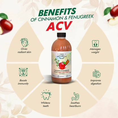 Farm Naturelle Organic Apple Cider Vinegar with Mother and Infused Cinnamon & Fenugreek