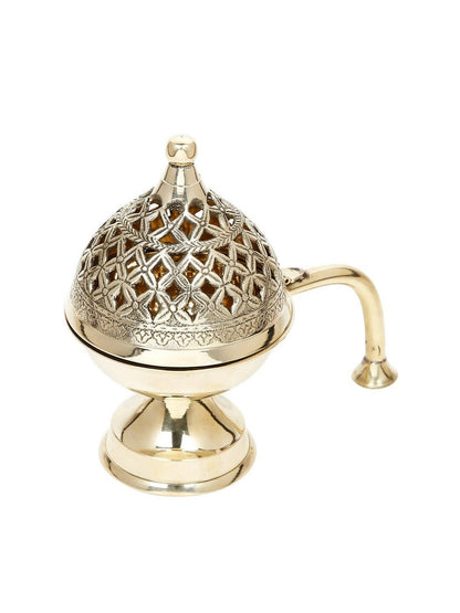 CraftVatika Gold-Toned Dhoop Dani Loban With Handle & Incense Stick Holder Showpiece