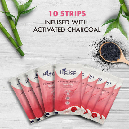 HipHop Skin Care Cleansing Charcoal Nose Strips For Blackheads, Whiteheads Remover, Pore Cleanser, with Natural Extracts