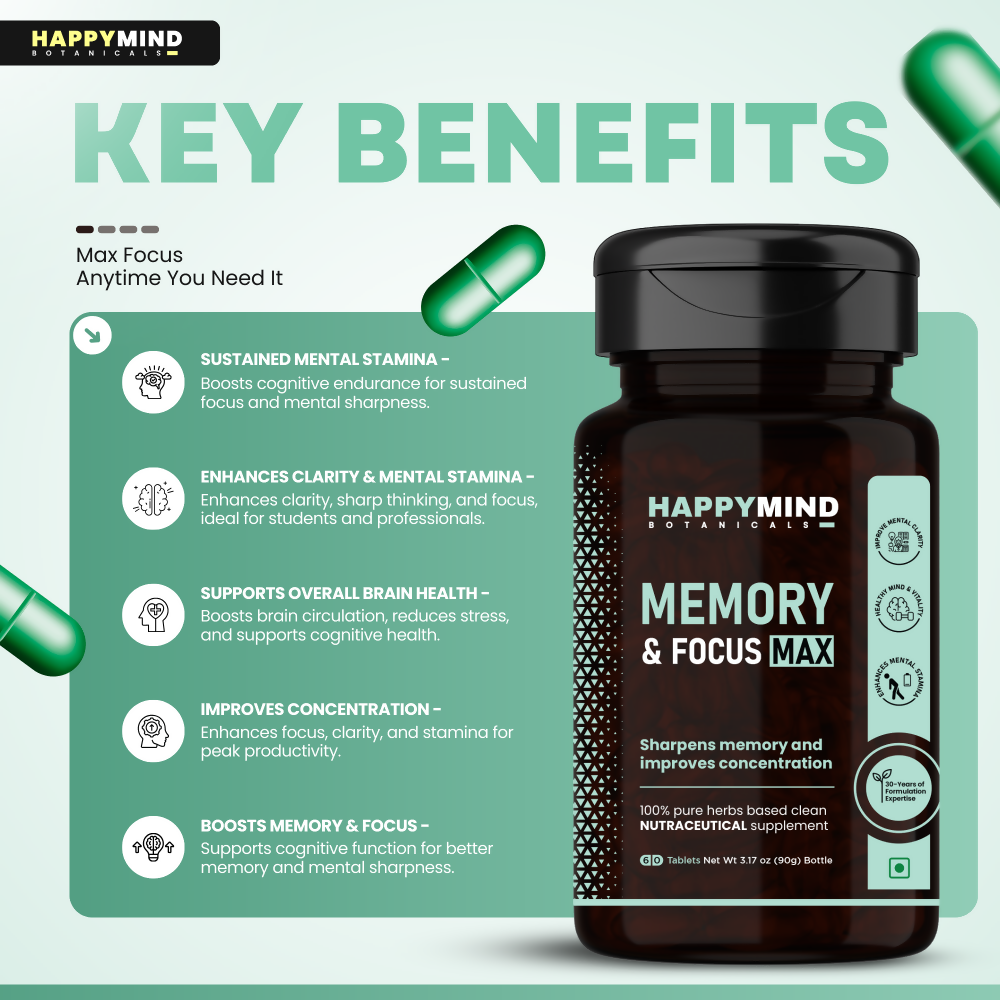 HappyMind Botanicals Memory & Focus Max Veg Tablets