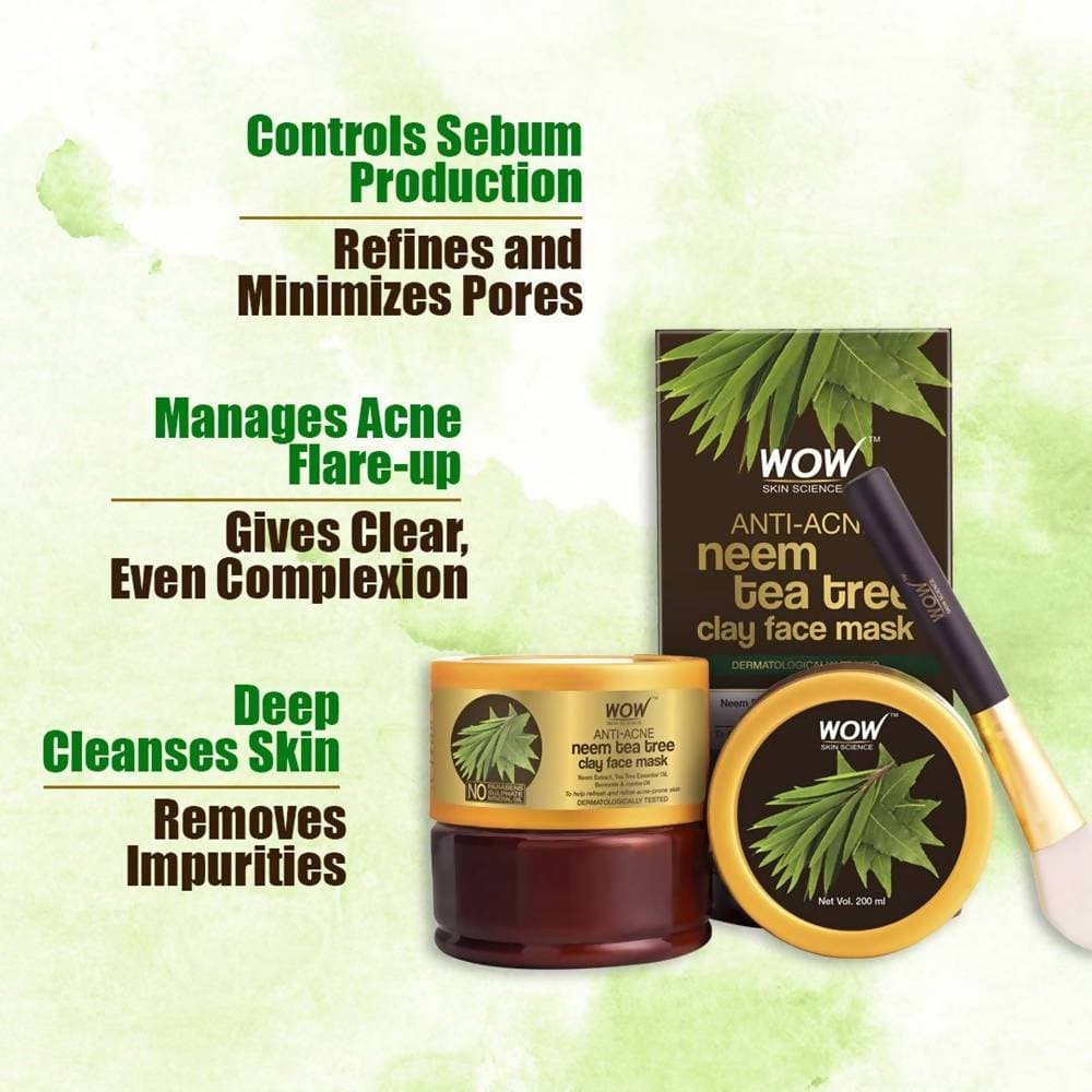 Wow Skin Science Anti-Acne Neem & Tea Tree Clay Face Mask - Drmedicart