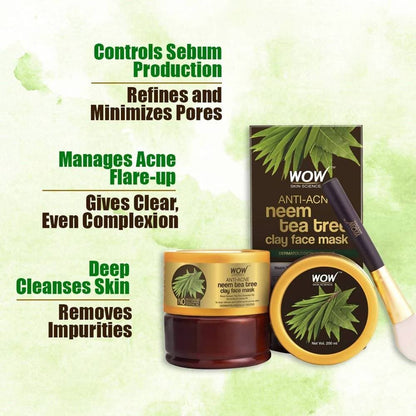 Wow Skin Science Anti-Acne Neem & Tea Tree Clay Face Mask - Drmedicart