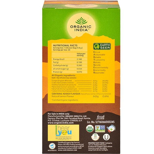 Buy Organic India Tulsi Green Tea Lemon Ginger 25 Tea Bags from DrMediCart, Ship from India to USA
