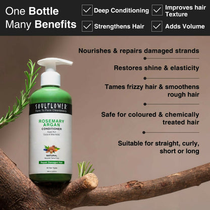 Soulflower Rosemary Argan Conditioner for Dry & Frizzy Hair, Damage Repair, Cocoa & Shea Butter