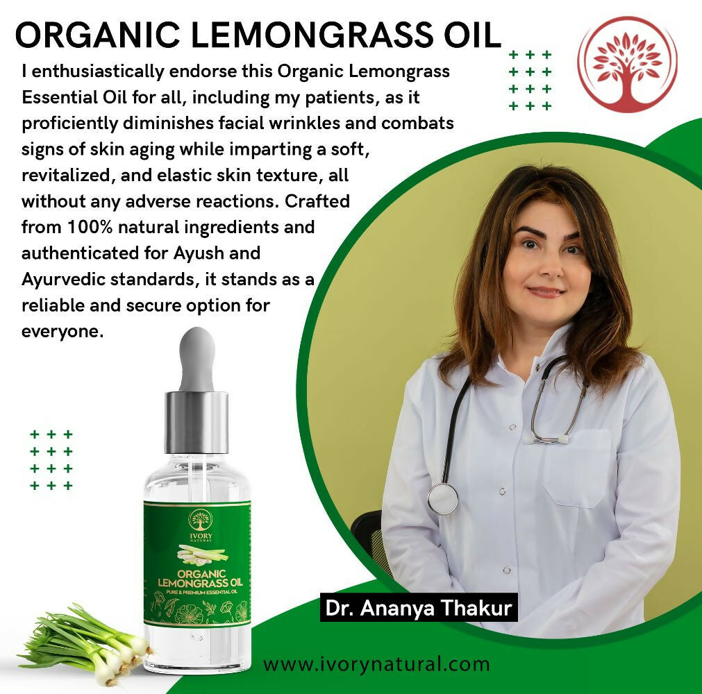 Ivory Natural Organic Lemongrass Oil Pure & Premium Essential Oil For Face, Scalp & Skin