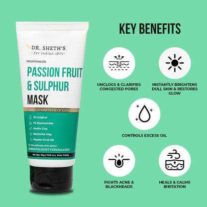 Dr. Sheth's Passion Fruit & Sulphur Face Mask For Skin Detoxifying, Brightens Skin, For All Skin Types