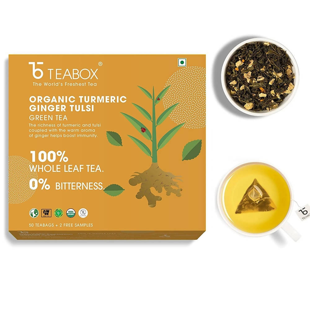 Teabox Organic Turmeric Ginger Tulsi Green Tea Bags - Drmedicart