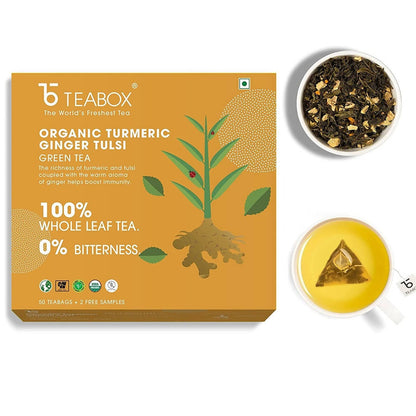 Teabox Organic Turmeric Ginger Tulsi Green Tea Bags - Drmedicart