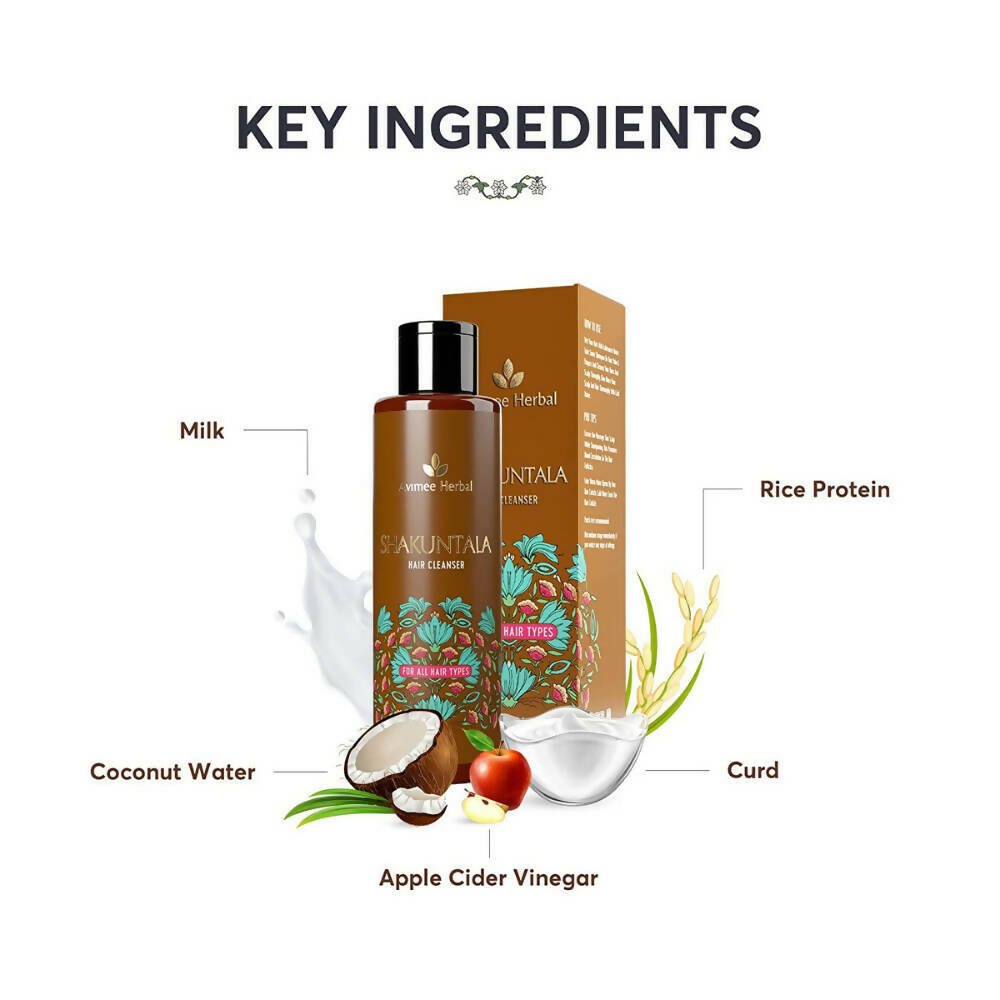 Avimee Herbal Shakuntala Hair Cleanser/Shampoo For Silky & Shiny Hair With Aloe Vera, Apple Cider Vinegar, Rice Protein & Keratin Protein