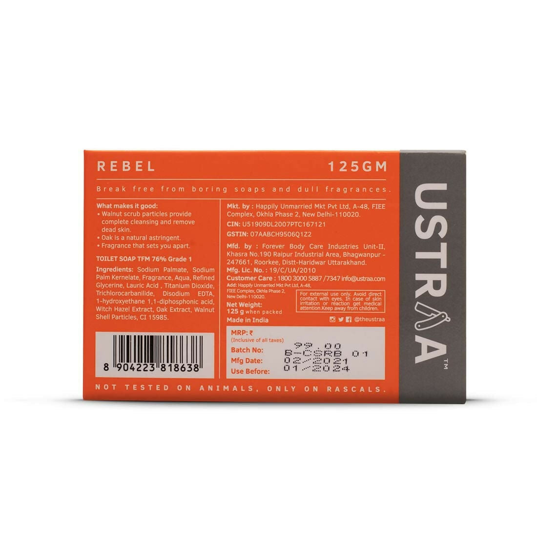 Ustraa Rebel Cologne Soap with Oak & Walnut, Triple-milled Soap, Mild Exfoliation with Walnut Granules