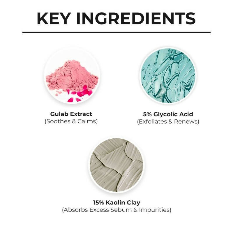 Dr. Sheth's Gulab & Glycolic Acid Face Mask Deep Exfoliating Face Pack For Even-toned Skin, For Normal to Oily Skin