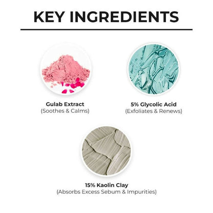 Dr. Sheth's Gulab & Glycolic Acid Face Mask Deep Exfoliating Face Pack For Even-toned Skin, For Normal to Oily Skin