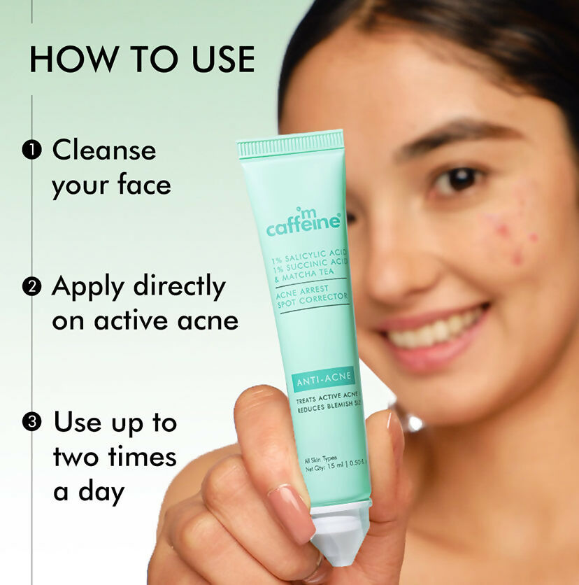 mCaffeine 1% Salicylic Acid 1% Succinic Acid & Matcha Tea Acne Arrest Spot Corrector - Treats Active Acne