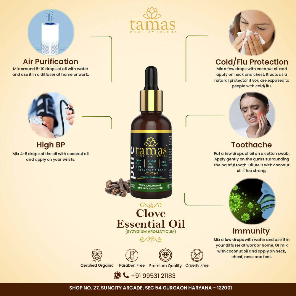 Tamas Pure Ayurveda 100% Organic Clove Essential Oil-USDA Certified Organic