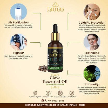Tamas Pure Ayurveda 100% Organic Clove Essential Oil-USDA Certified Organic