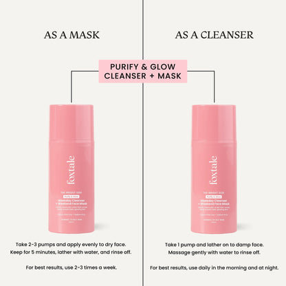 Foxtale Purify & Glow Cleanser + Mask With French Pink Clay & Sodium