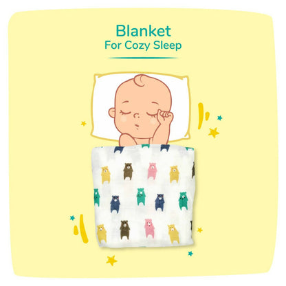 Kindermum Organic Cotton Muslin Swaddle Blanket 110 Cm X 110 Cm - Set Of 2 - Bear And Whale
