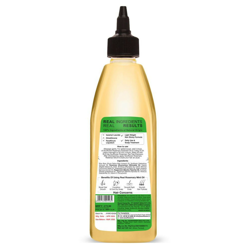 Soulflower Rosemary Mint Hair Growth Oil For Hair Fall & Dandruff Control, Light Hair Oil