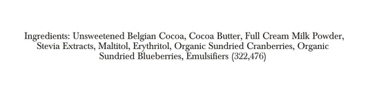 Zevic Belgian Couverture Chocolate with Organic Cranberries and Blueberries