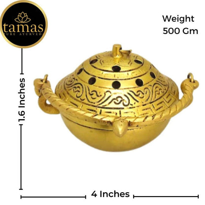 Tamas Brass Small Dhoop Burner with Handle and Lid (Golden)