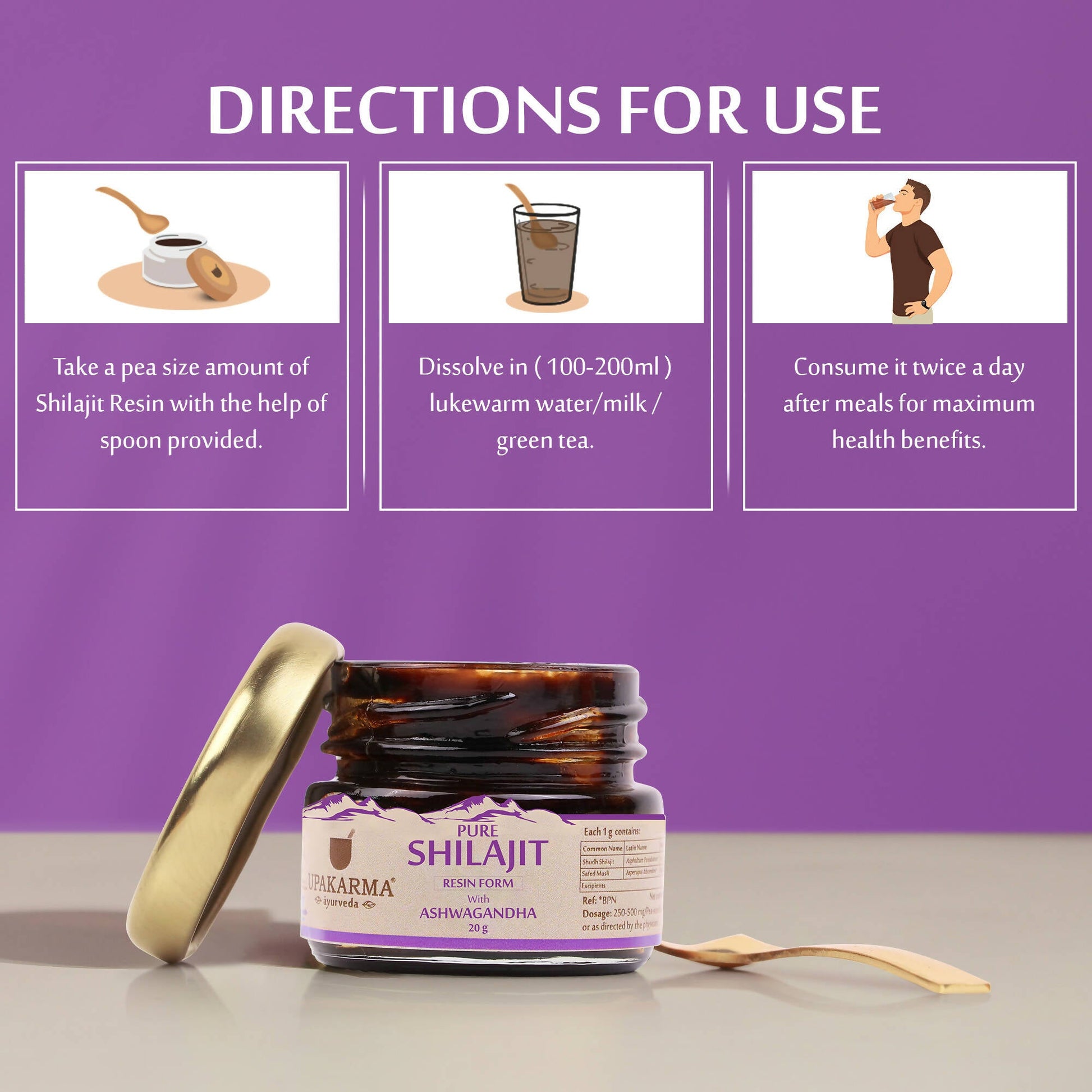 Upakarma Ayurveda Pure SJ Resin with Ashwagandha & Pure SJ Resin with Gold Dust Combo - Drmedicart