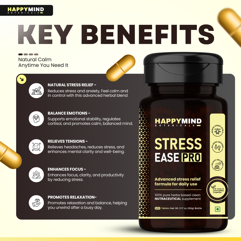 HappyMind Botanicals Stress Ease Pro Veg Tablets