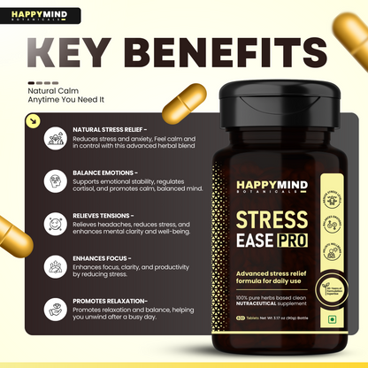 HappyMind Botanicals Stress Ease Pro Veg Tablets