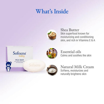 Softsens Baby Milk Bar Soap with Natural Milk Cream & Shea Butter