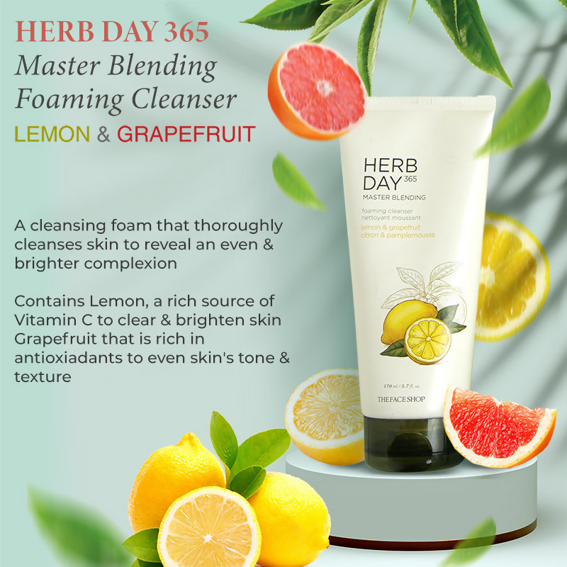 The Face Shop Herb Day 365 Master Blending Foaming Cleanser- Lemon & Grapefruit - Drmedicart