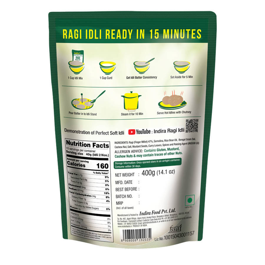 Indira's 15 Minutes Ragi Masala Idli Powder Mix