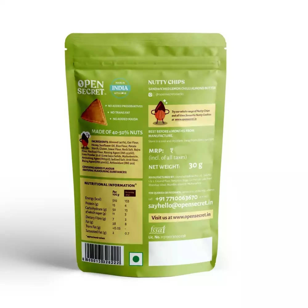 Open Secret Lemon Chilli Almond Butter Nutty Chips