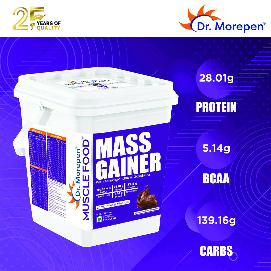 Dr. Morepen Muscle Food Mass Gainer with Ashwagandha & Gokshura - Belgian Chocolate Flavour